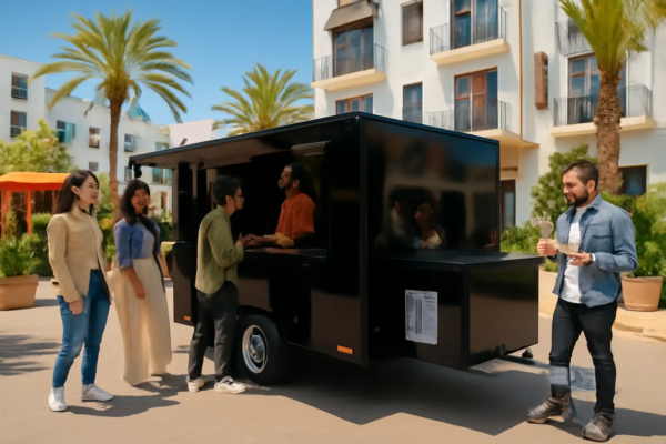 la remorque dans un décor urbain moderne tunisien (Tunis, Sousse, Sfax…) évoquant l’année 2025.